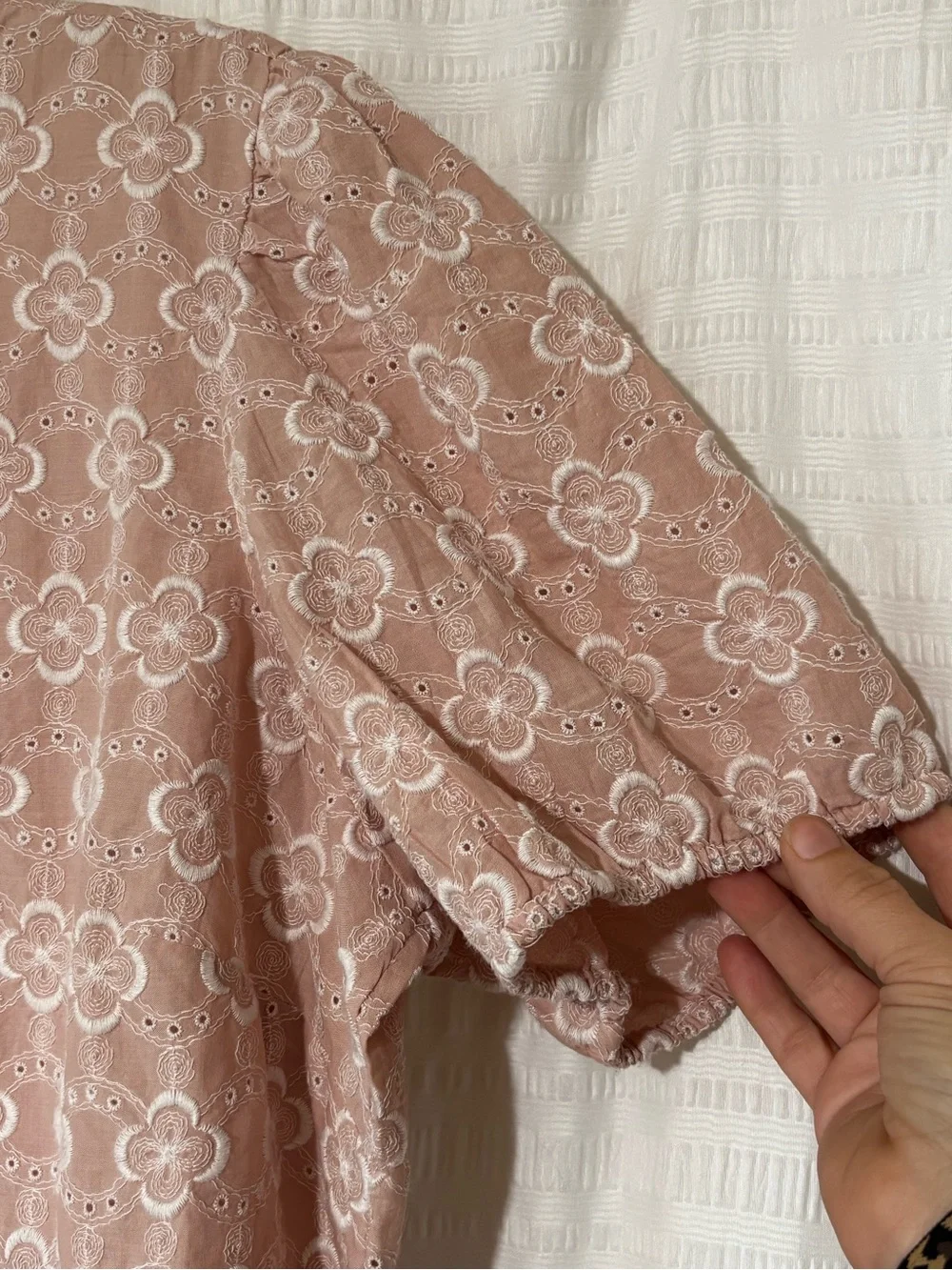 Boden Broderie Pink Puff Sleeve 100% Cotton Floral Eyelet Top Sz 16/18